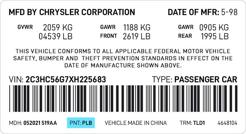 Chrysler Paint Code