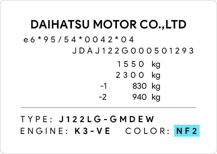 Daihatsu Paint Code