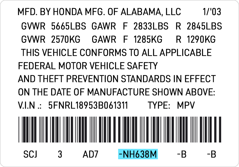 Honda Paint Code