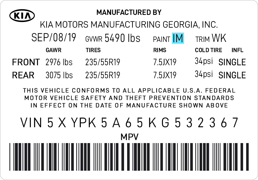 Kia Paint Code