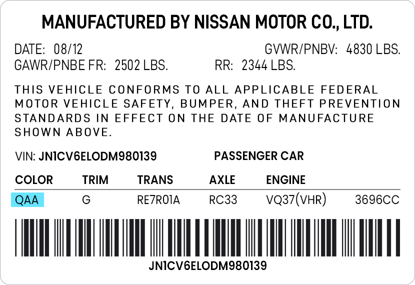 Nissan Paint Code