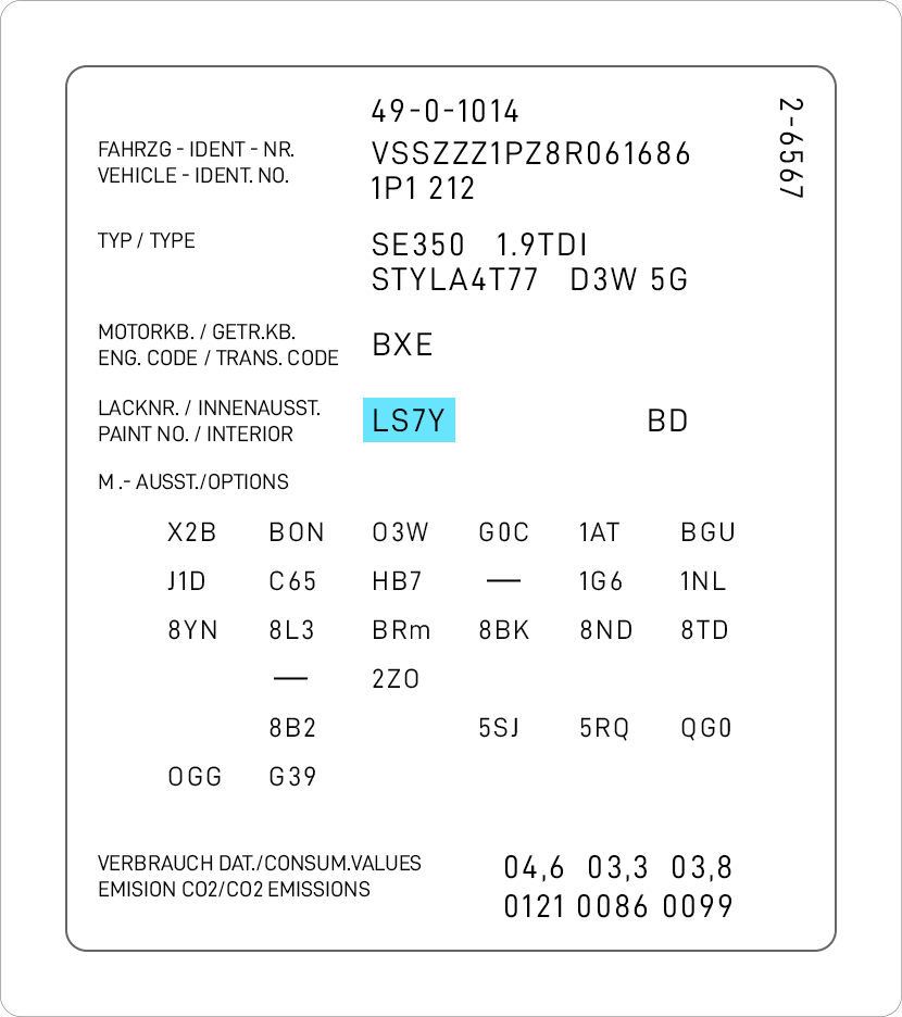 Seat Paint Code