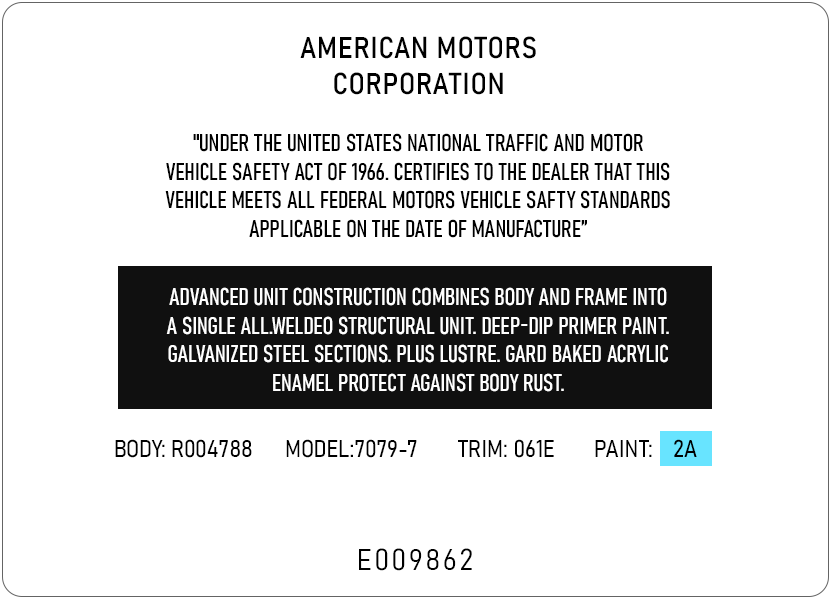 American Motors Paint Code